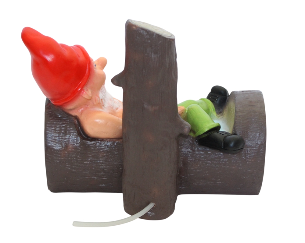 Lustiger Gartenzwerg im Baumstamm H 26 cm Wasserspeier & Teichfigur, Dekofigur ohne Pumpe
