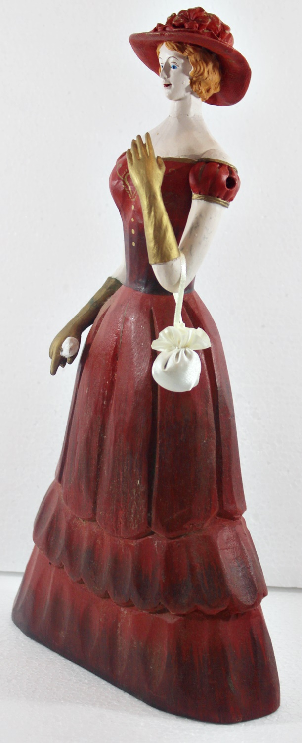 Modefigur Beauty Figur Deko Modepuppe Nostalgiefigur Dame rotes Kleid mit Handtasche aus Holz H 33cm
