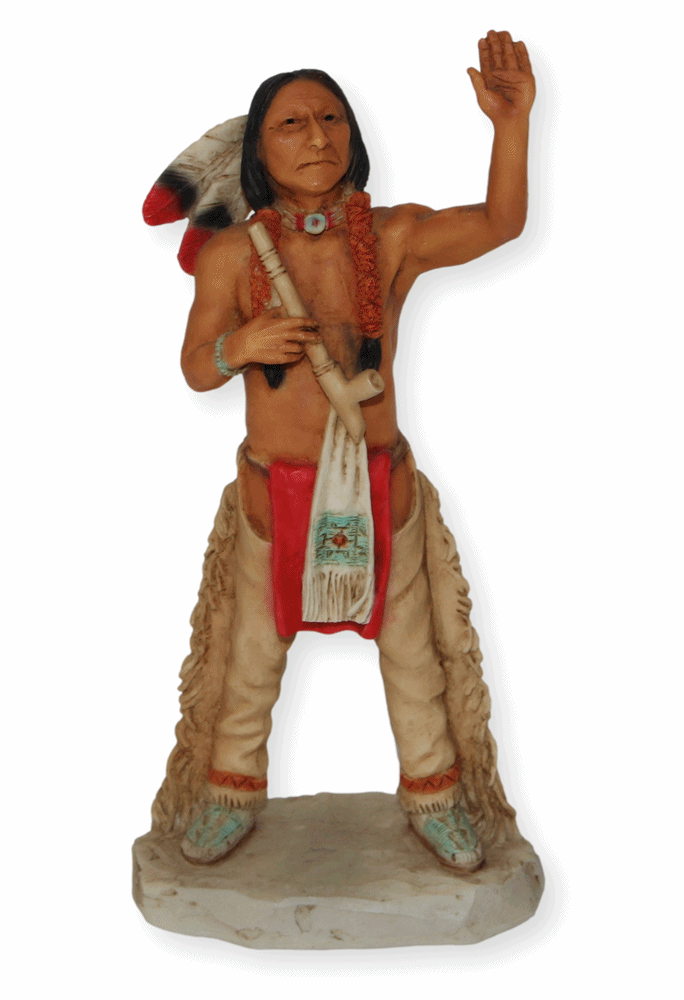 Indianerfigur Häuptling Medizinmann Skulptur Sitting Bull H 17 cm stehend mit Pfeife und Feder