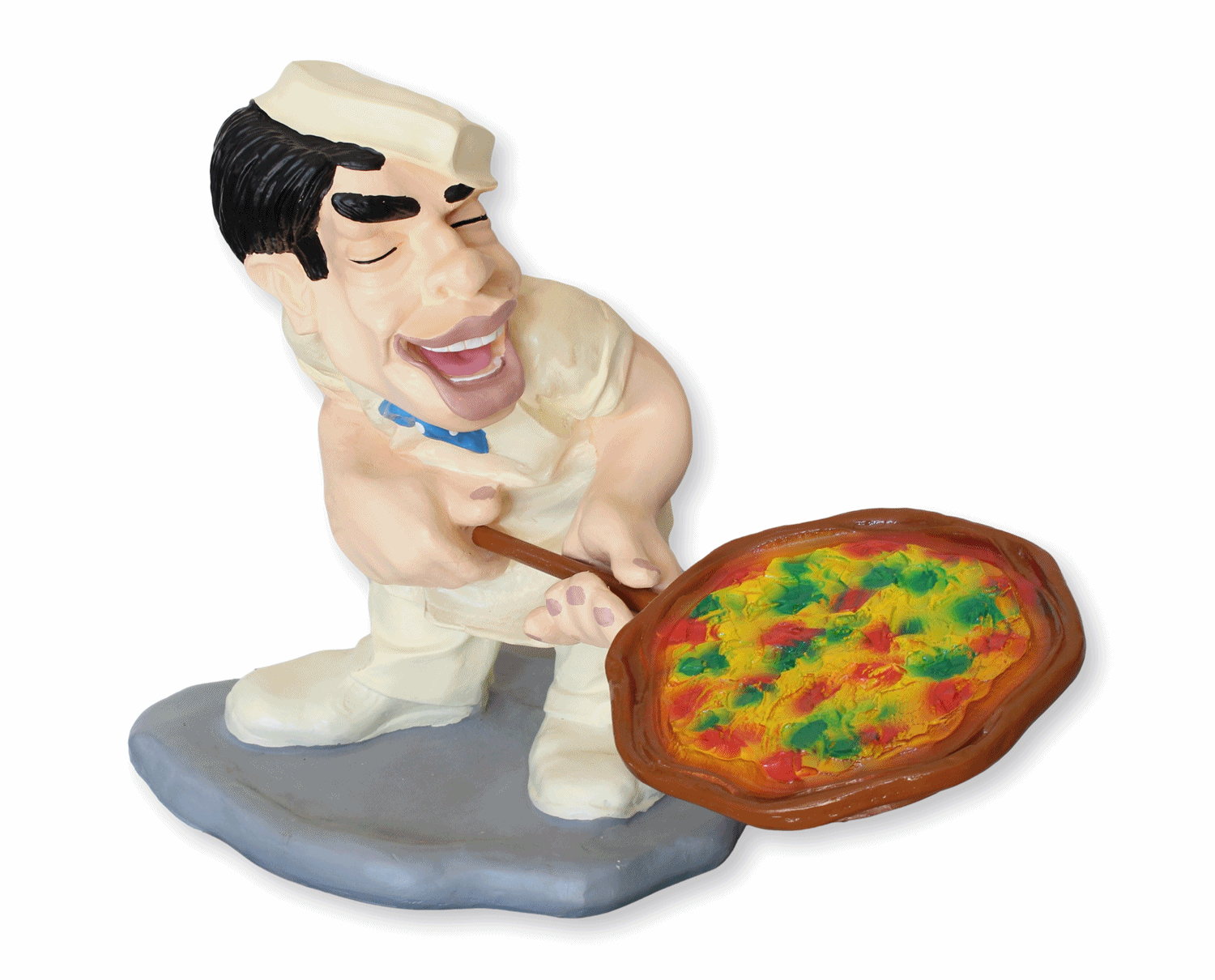 Deko Figur Koch mit Pizza auf Pizzaschieber Schaufel Kochfigur auf Sockel H 43 cm  Pizzabäcker