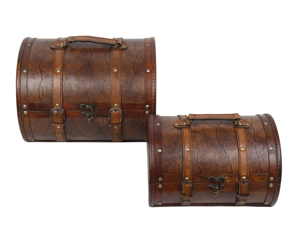 Deko Vintage Koffer 2-er Satz hochwertige dekorative Holztruhen halbrund Schatzkisten L 36/30 cm