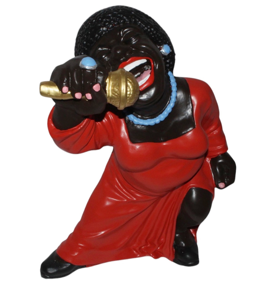 Deko Figur Musikerin Figur Jazz Sängerin H 43cm Dekofigur Band Musikerin mit Mikrophon aus Kunstharz