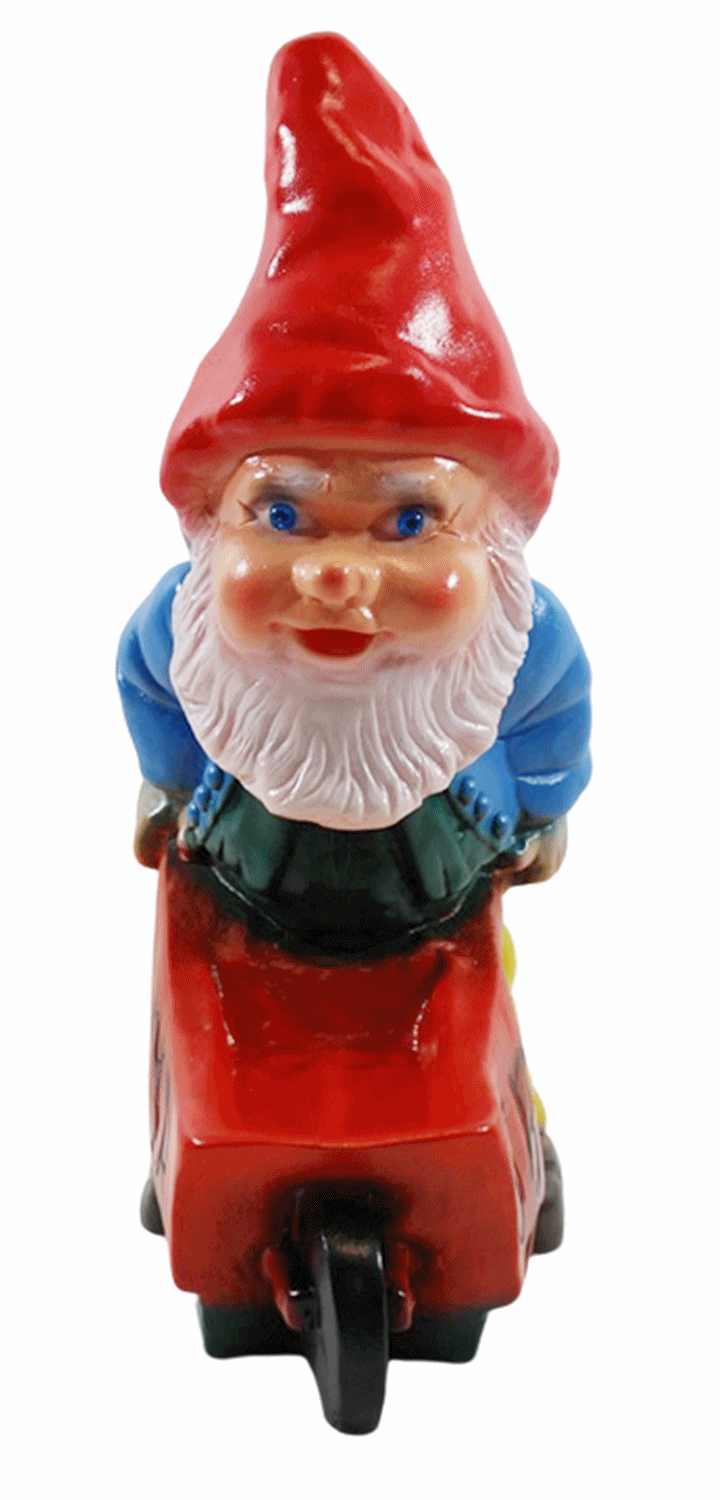 Deko Figur Zwerg H 27 cm Gartenzwerg mit Karre stehend Gartenfigur aus Kunststoff