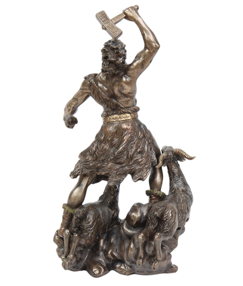 Dekofigur Thor Höhe 30 cm Skulptur Nordischer Donnergott mit Hammer & Ziegen detailreiche Statue