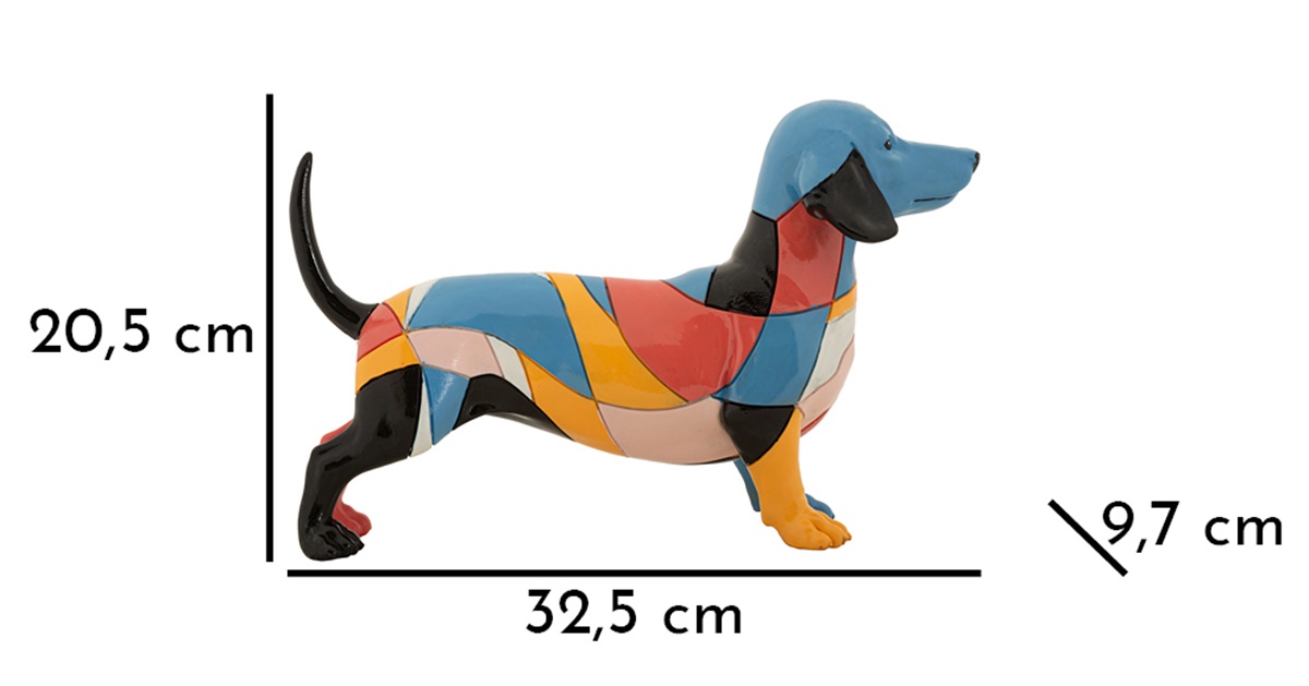 Dekofigur Hund Dackel stehend Skulptur Teckel groß mit abstraktem kubistischem Fellmotiv L 32,5 cm