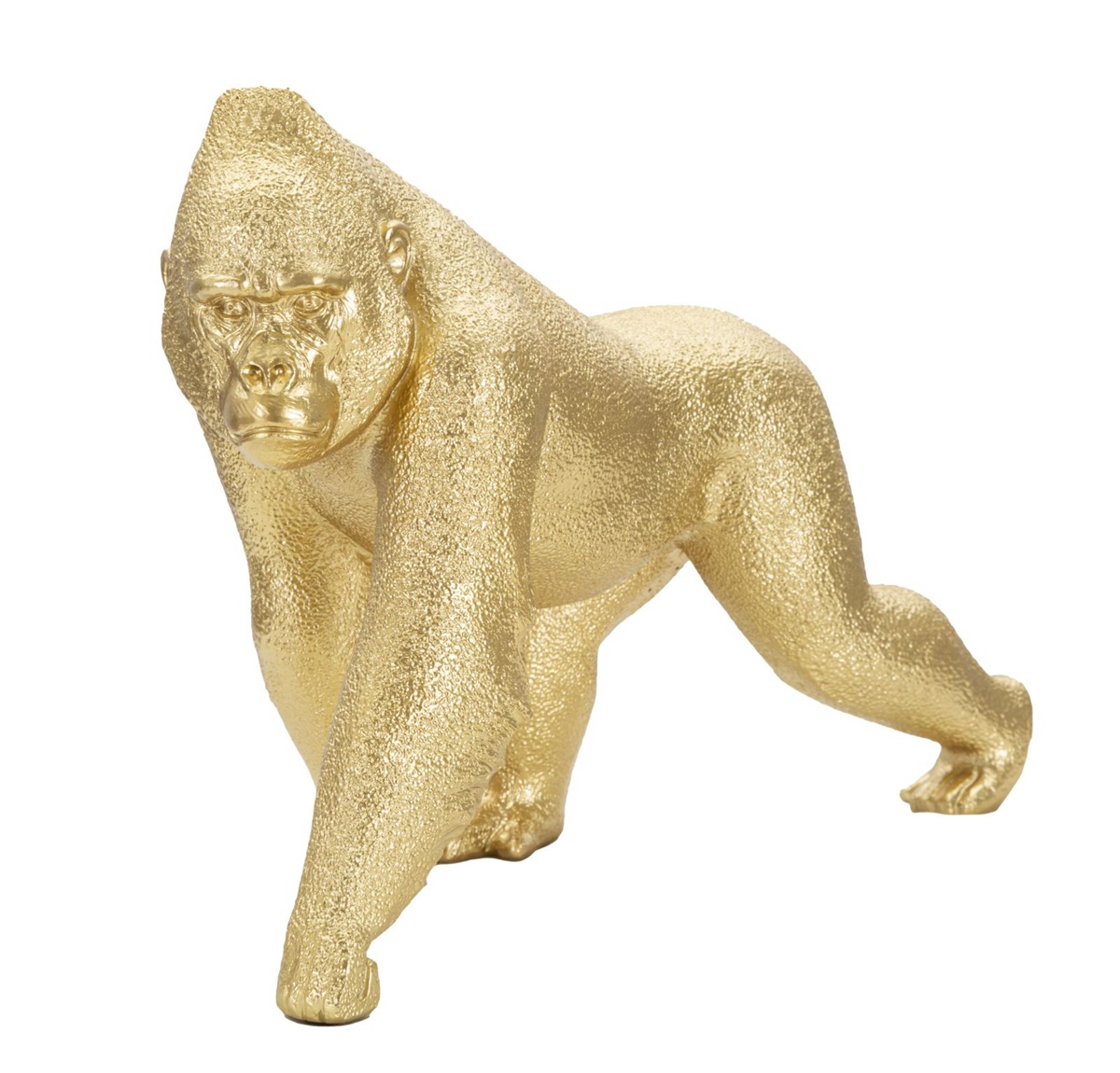 Dekofigur Gorilla laufend Tierfigur in edler goldenen Optik Fell fein strukturiert H 21,8 cm