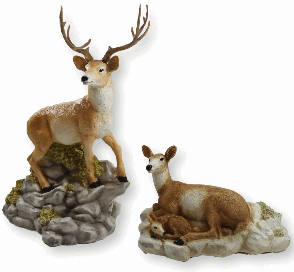 Dekofigur Hirsch stehend u. Reh mit Bambi liegend als Satz Kollektion Castagna aus Resin H 15-37 cm