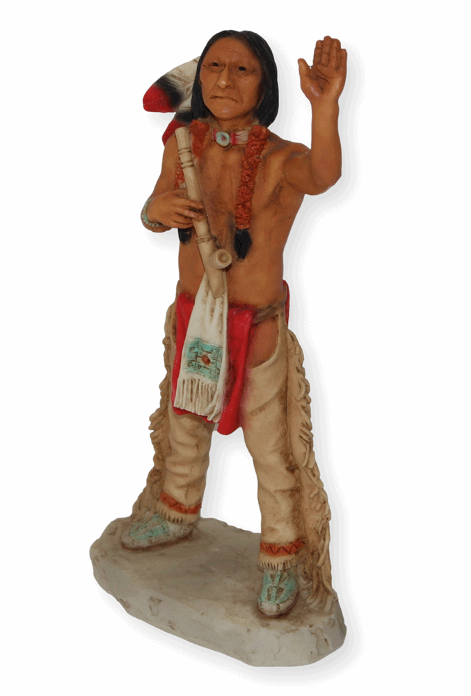 Indianerfigur Häuptling Medizinmann Skulptur Sitting Bull H 17 cm stehend mit Pfeife und Feder