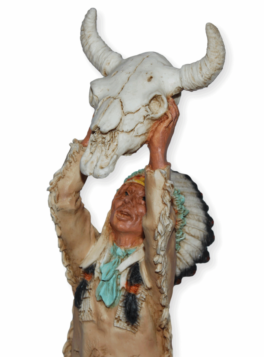 Indianerfigur Häuptling High Horse mit Büffelschädel H 22,5 cm Native American Dekofigur Castagna