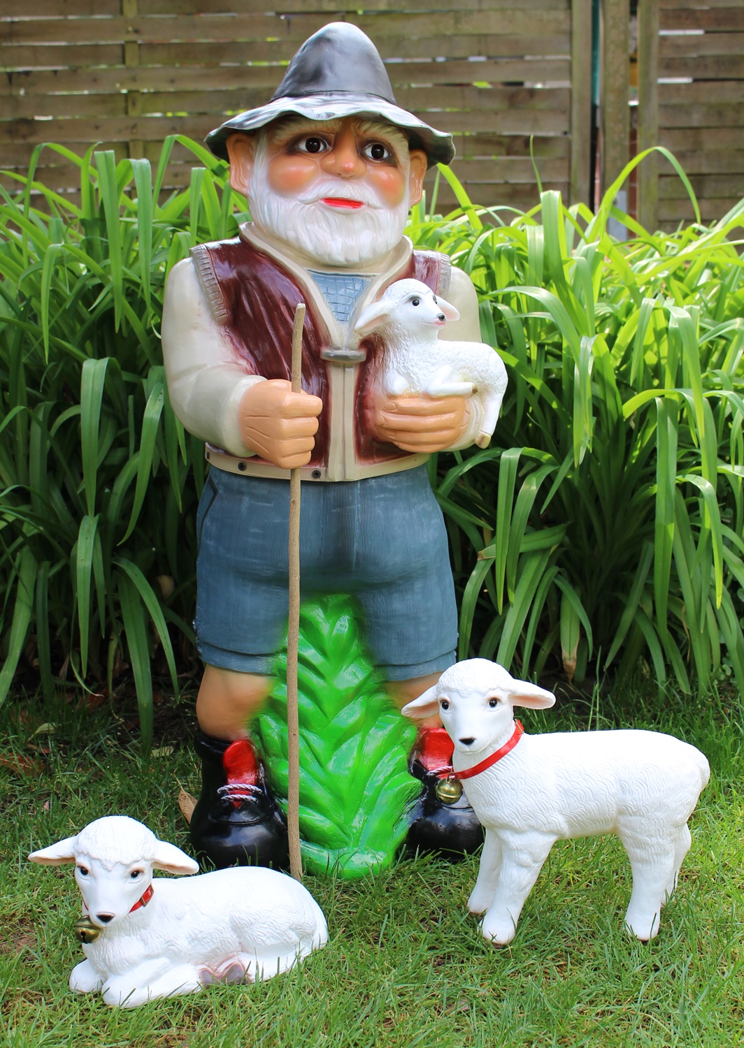 Deko Garten Figur Dekofigur Gartenfigur Hirte mit Lämmlein stehend und liegend aus Kunststoff