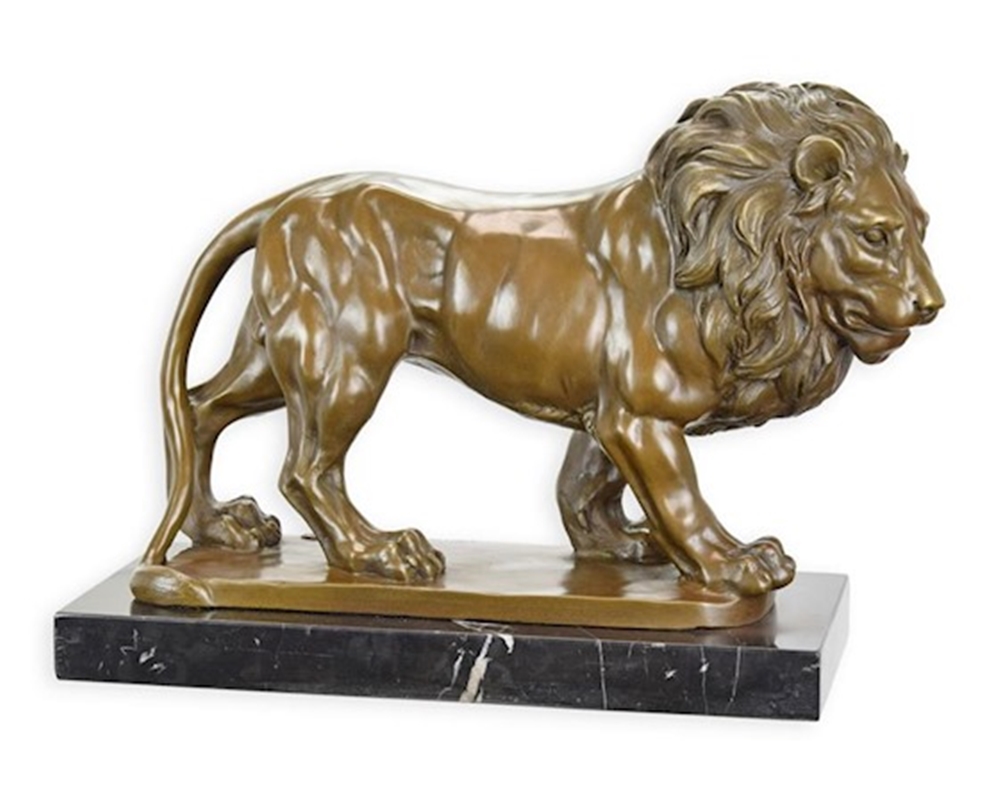 Bronzefigur Bronzeskulptur Löwe aus Bronze auf Marmorsockel H 26 cm Skulptur Deko Figur
