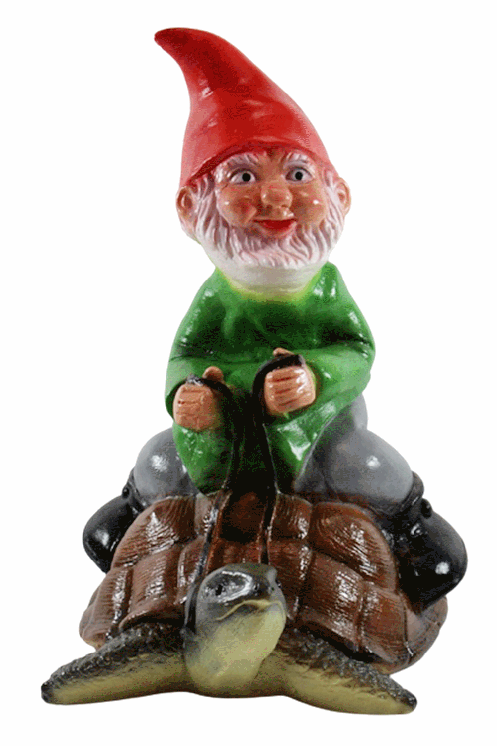 Deko Figur lustiger Zwerg H 29 cm Spaß Gartenzwerg auf Schildkröte Gartenfigur aus Kunststoff