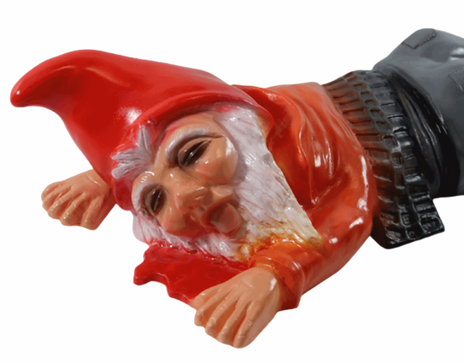 Gartenzwerg Deko Garten Figur Zwerg überfahren in Blutlache liegend aus Kunststoff Länge 39 cm