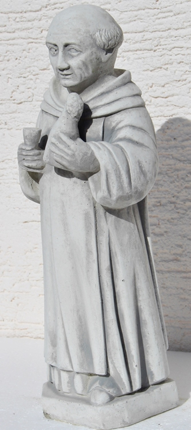 Beton Figur Mönch stehend H 40 cm mit Bierflasche Deko Skulptur