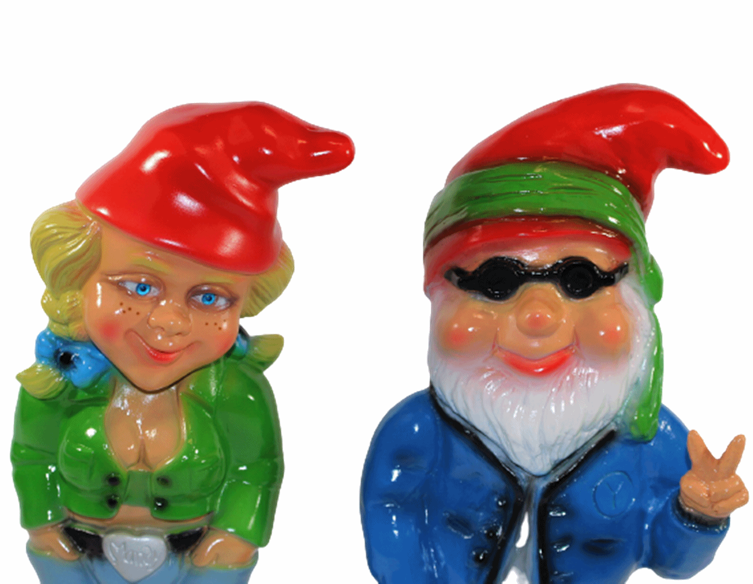 Gartenzwerg Deko Garten Figur Zwerg Zwergenpaar Zwergenfrau und Hippie aus Kunststoff H 32-33 cm