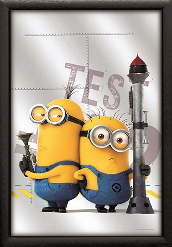 Set: 2 Spiegelbilder Minions Kinderzimmer Deko 30x20 cm Wandbilder Hinterglasdruck mit Rahmen