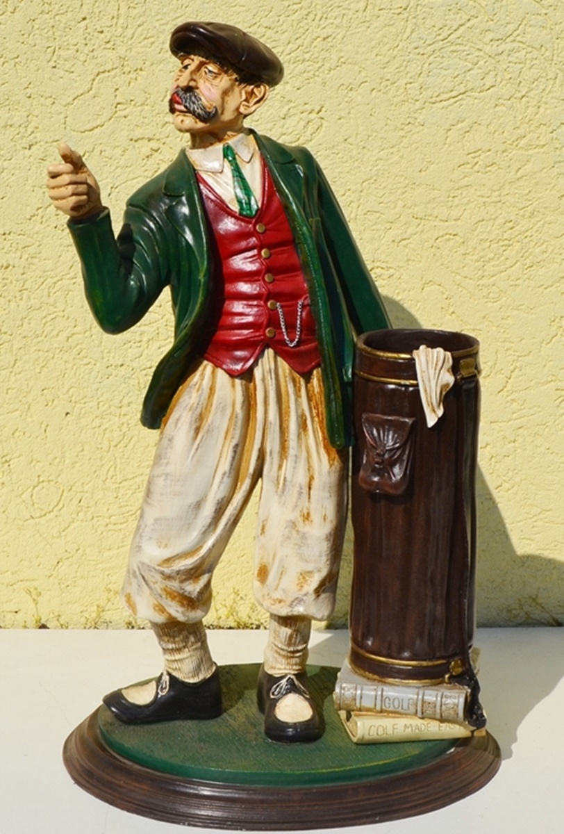 Dekofigur Deko Figur Golfer mit Tasche H 90 cm Golferfigur stehend aus Resin