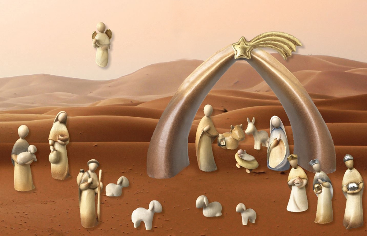 Krippe mit Krippenfiguren Stella Kollektion 17Teilig H 8 cm Heiligenfigur Holzfigur Holzstatue Ahorn