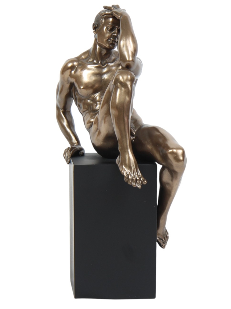 Deko Figur Body Talk Kollektion Skulptur H 24 cm Sitzender Mann im Blick in die Ferne bronzefarben