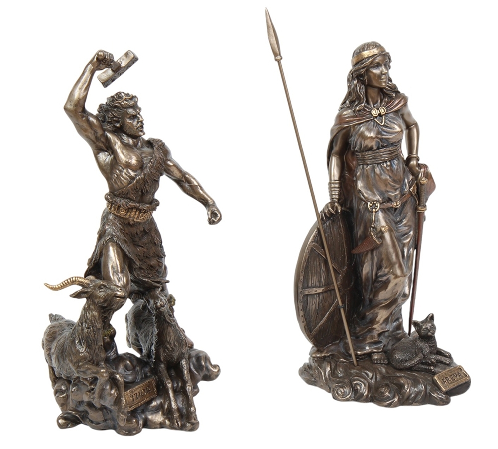 Statuen Set 2 Figuren Freya H 33 cm & Thor H 30 cm Götter aus nordischer Mythologie Dekofiguren