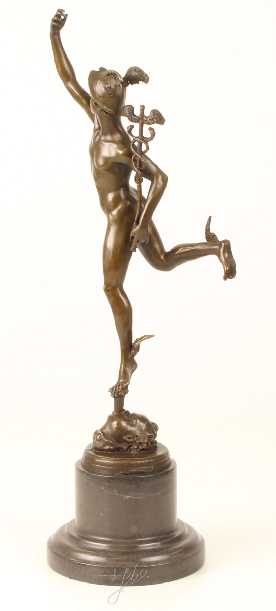 Bronzefigur Hermes H 43 cm griechische Mythologie Bronzeskulptur Bronze Figur aus Bronze