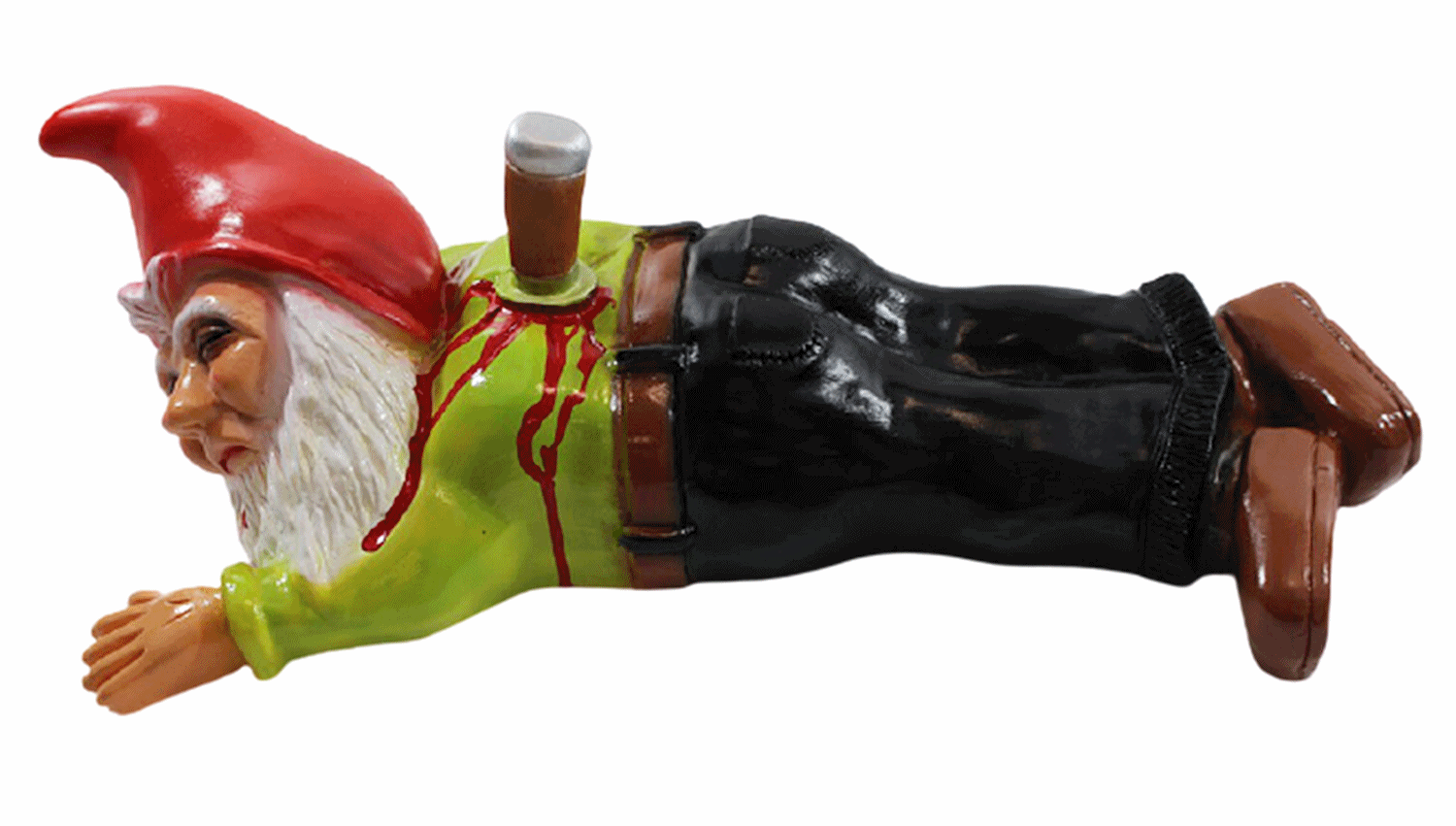 Gartenzwerg Deko Garten Figur Zwerg erstochen mit Messer im Rücken liegend aus Kunststoff L 41 cm