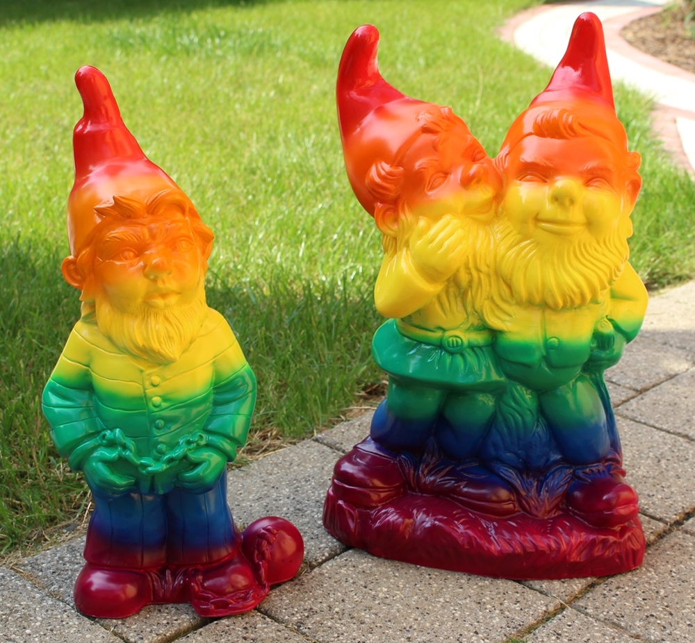 Set: 2-er Satz Gartenzwerge Zwerg Schwules Pärchen u. Sträfling Regenbogen Pride H 36-39 cm
