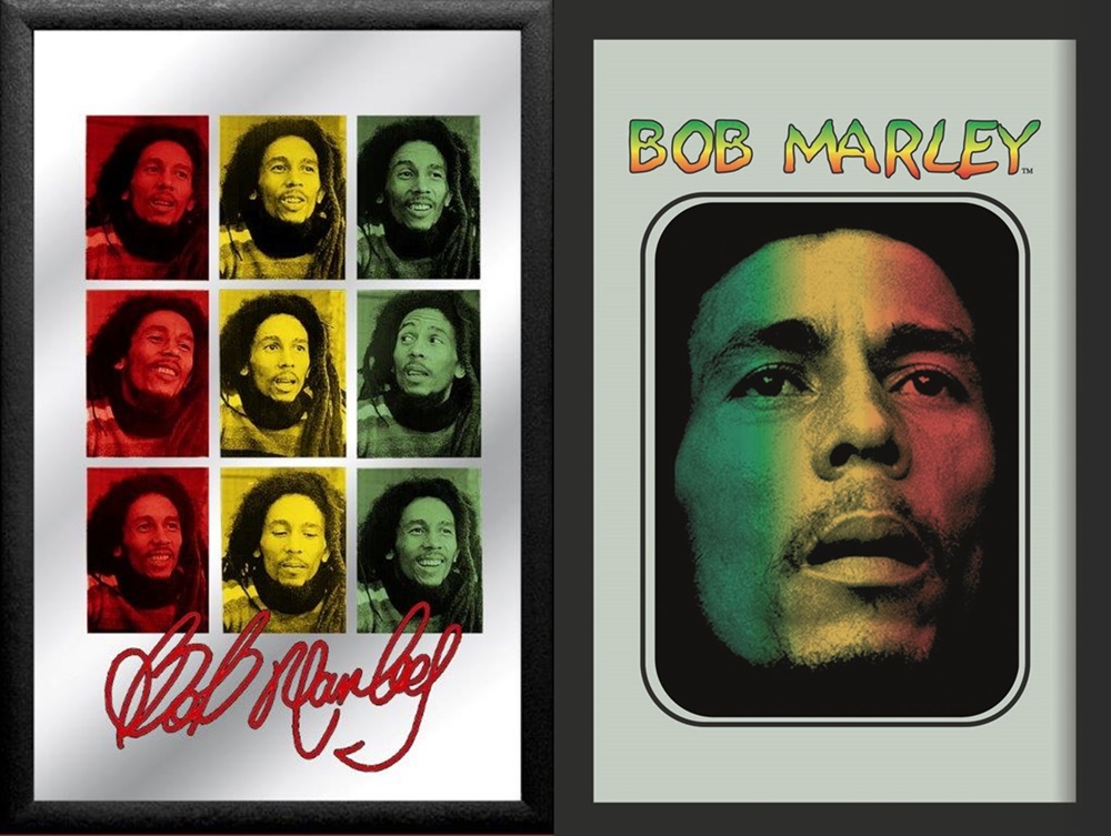Set: 2 Spiegelbilder Bob Marley Musiker Deko Bild 30x20 cm Wandbilder Hinterglasdruck mit Rahmen
