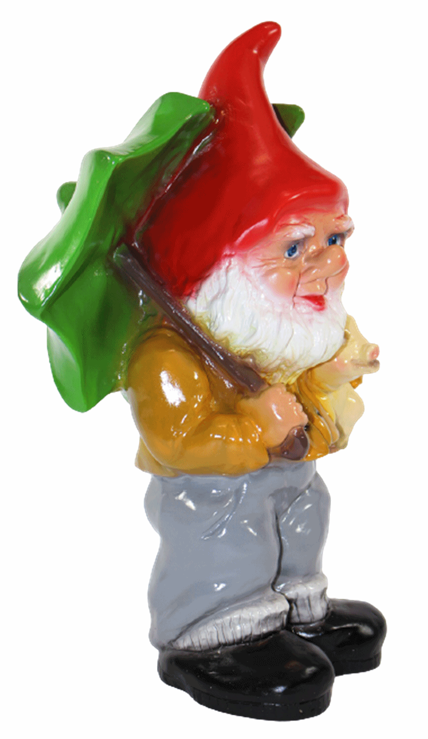 Gartenzwerg Deko Garten Figur Zwerg stehend mit Glücksschwein und Schirm aus Kunststoff H 34 cm