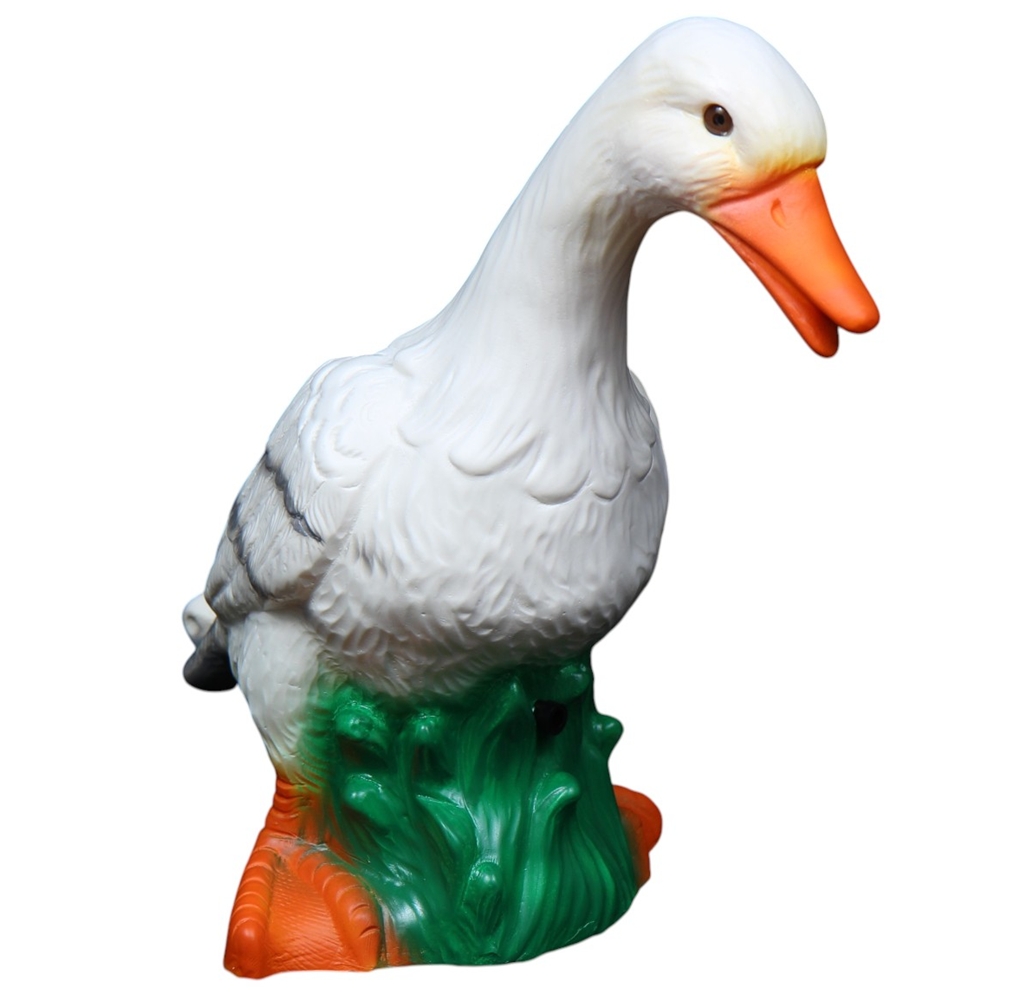 Deko Figur Ente stehend weiß H 28 cm Entenfigur mit Scherz Bewegungsmelder Schnatter Dekofigur