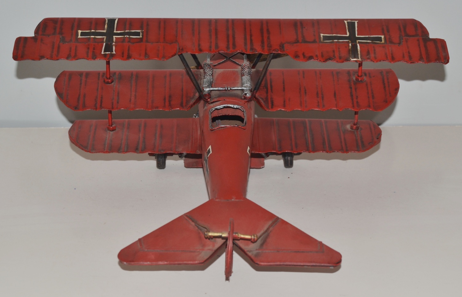 Blechflugzeug Nostalgie Modellflugzeug Oldtimer Marke Fokker Roter Baron Modell aus Blech L 38 cm