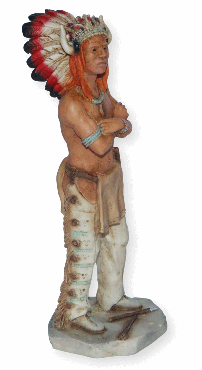 Indianerfigur Indianer Filmfigur Broken Arrow Skulptur H 17 cm stehend mit Kopfschmuck