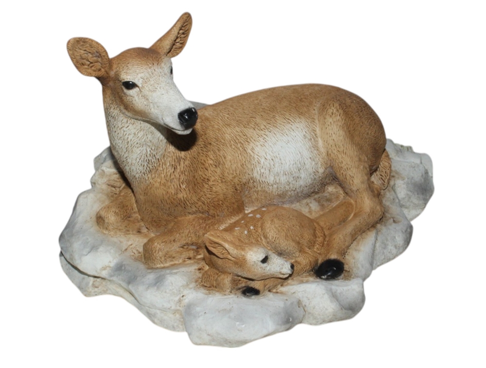 Dekofigur Tierfigur Wildrot Reh mit Bambi Rehkitz liegend Kollektion Castagna aus Resin H 15 cm