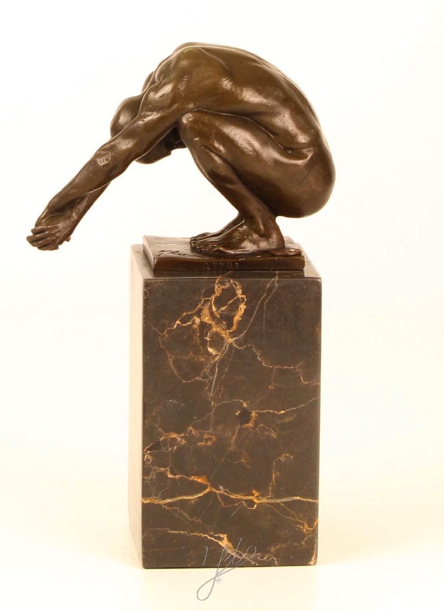 Bronzefigur Bronzeskulptur "The Dive" Taucher auf Marmorsockel H 23 cm Schwimmer Bronze Figur