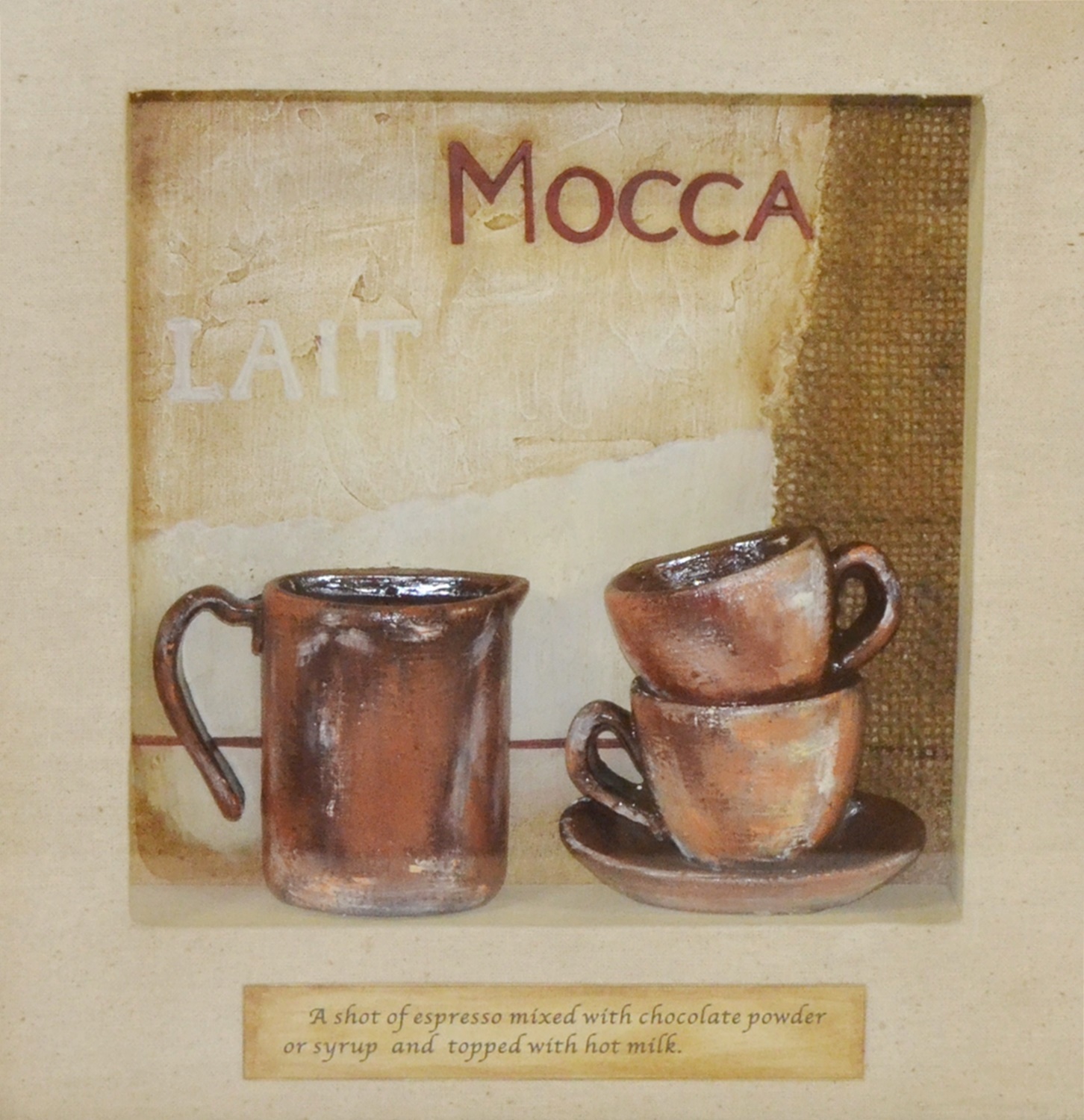 Nostalgie Bild Collagenbild Moca Kaffee Espresso Cafe Holzbilderrahmen zweidimensional Foto H 40 cm
