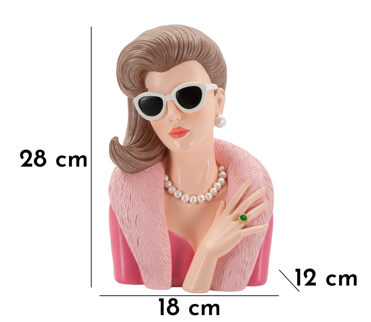 Dekofigur Büste elegante Dame Paris charmante Skulptur Art deco Stils Frauenbüste in Pink H 28 cm