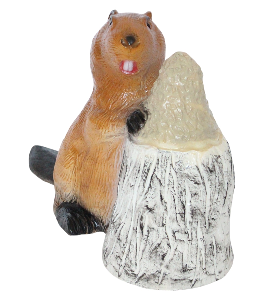 Deko Garten Figur Dekofigur Gartenfigur Tierfigur Biber am Baumstamm aus Kunststoff Höhe 24 cm