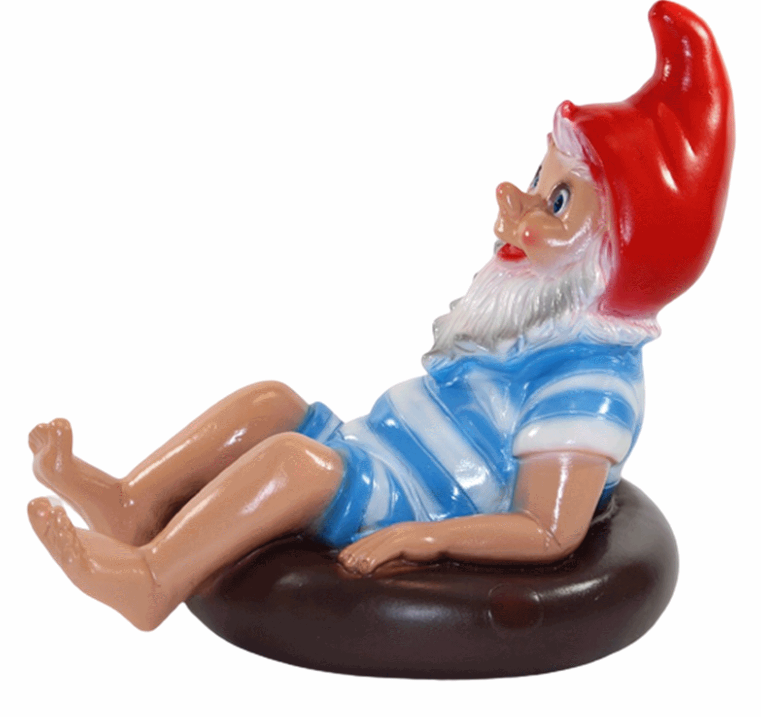 Deko Figur Zwerg H 28 cm Gartenzwerg im Rettungsring sitzend Gartenfigur aus Kunststoff