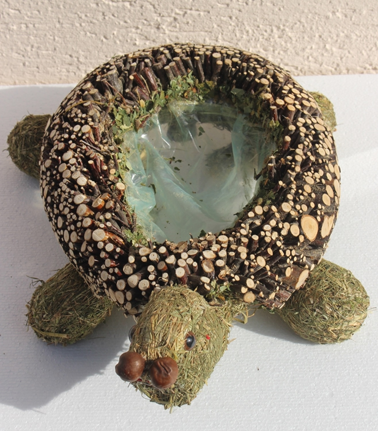 Deko Figur Schildkröte liegend L 40 cm Figur zum Bepflanzen aus Naturmaterial Heu und Reisig