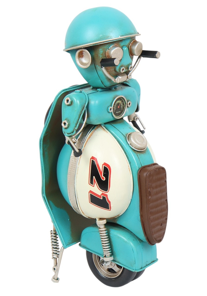 Retro Roboter H 28,5 cm Blechmodell Dekofigur in Türkis Vintage Metallkunst im 50er-Jahre Stil