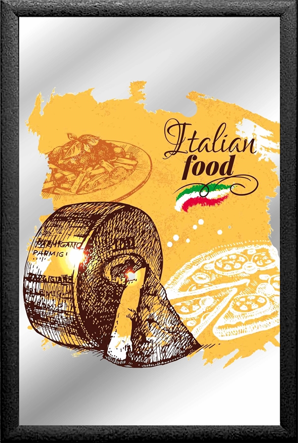 Set: 2 Spiegelbilder Italian Food Pizza Käse Pasta 30x20 cm Hinterglasdruck mit schwarzem Rahmen