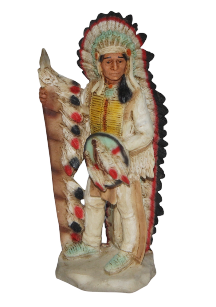 Indianerfigur Indianer Figur Häuptling Red Cloud H 17 cm stehend mit Kopfschmuck und Schild Castagna