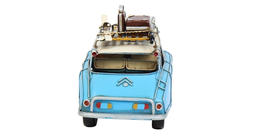 Blechauto Nostalgie Modellauto Oldtimer Citroen DS 19 mit Dachgepäck Winter Urlaub aus Blech L 31 cm