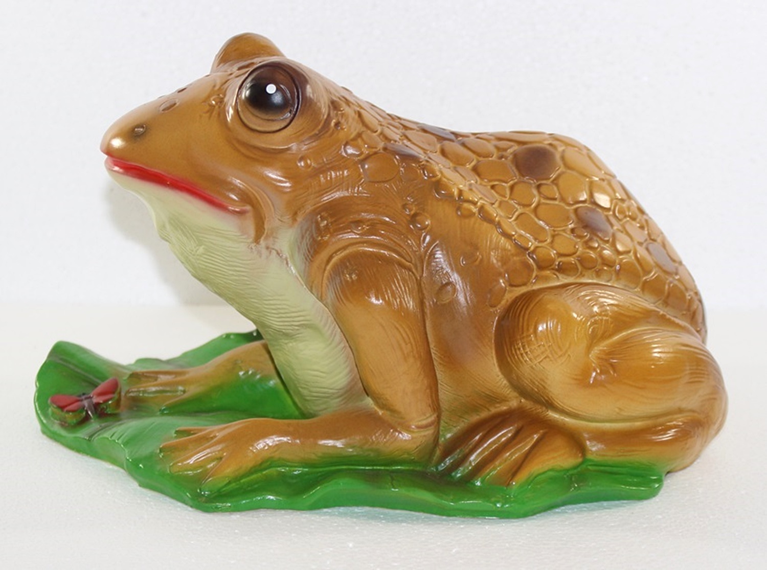 Deko Garten Figur Gartenfigur Tierfigur Teichfigur Kröte Frosch groß auf Blatt Kunststoff H 17 cm