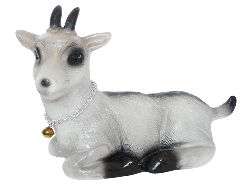 Gartenfigur Ziegenbock liegend Deko Tierfigur aus Kunststoff, für Garten & Innenbereich, Länge 33 cm