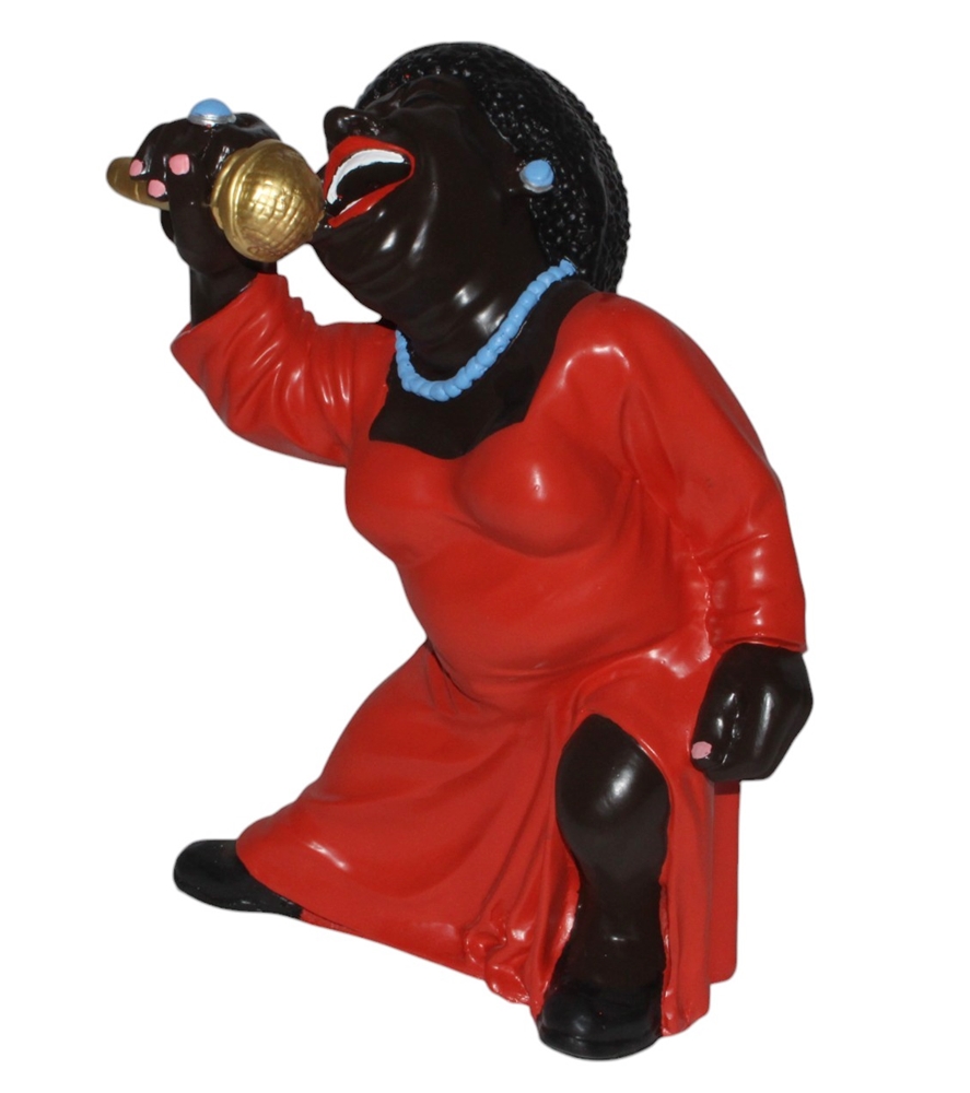 Deko Figur Musikerin Figur Jazz Sängerin H 43cm Dekofigur Band Musikerin mit Mikrophon aus Kunstharz