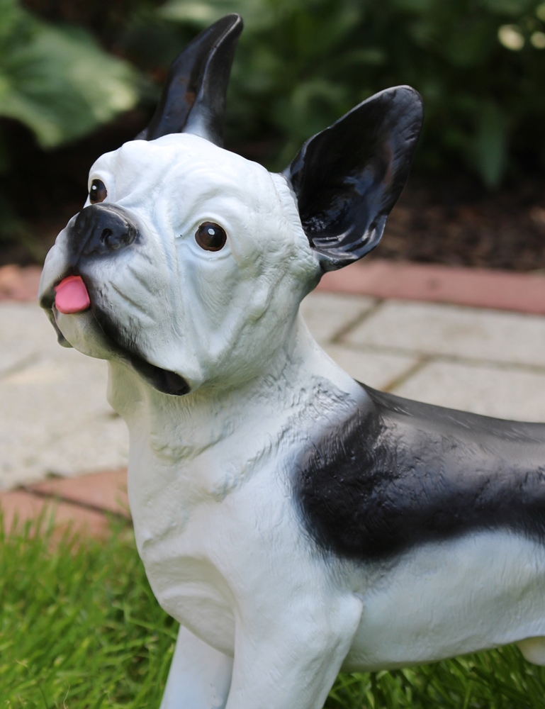 Dekofigur Französische Bulldogge Hund Deko Figur H 32 cm Kunstharz Tierfigur stehend Garten Figur