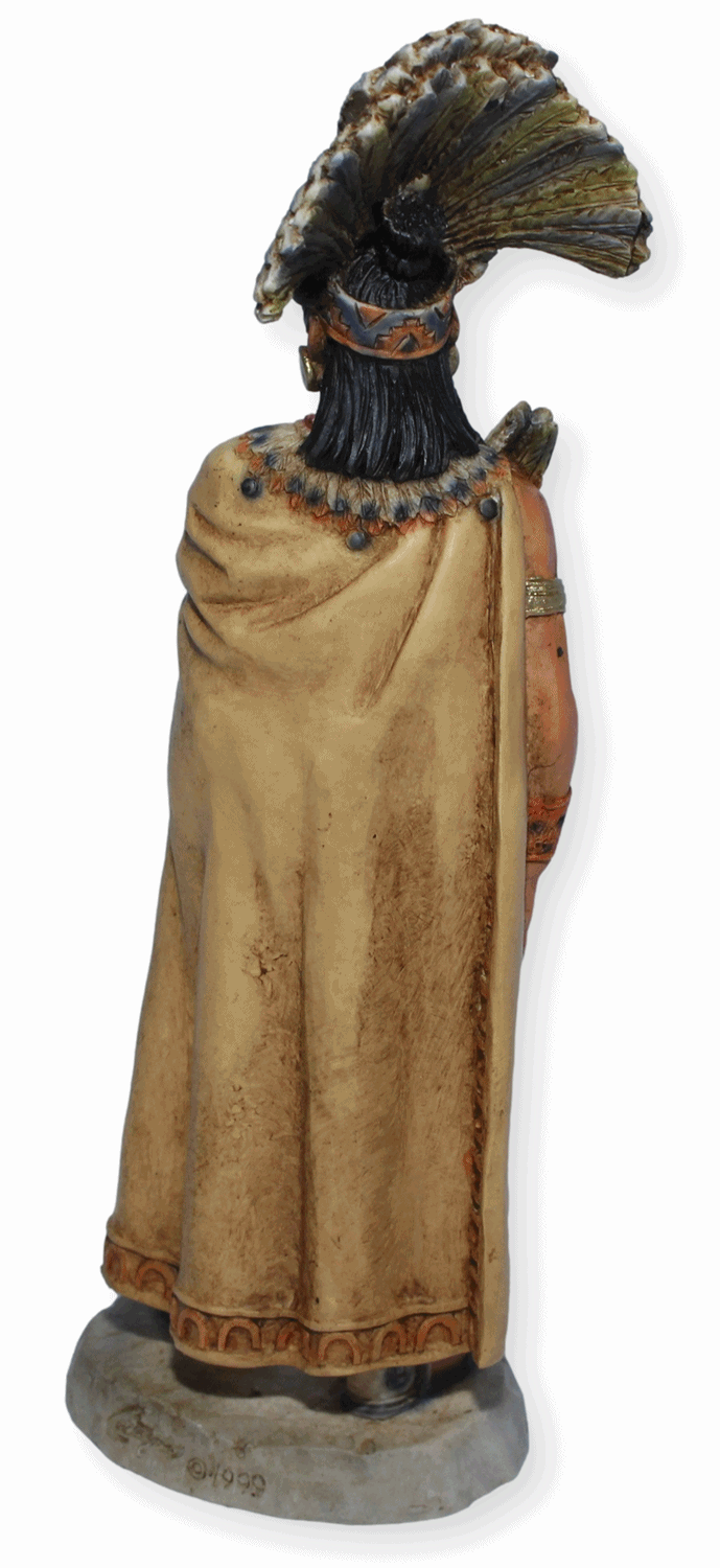 Indianerfigur Indianer Moctezuma II. H 19 cm mit Kopfschmuck Herrscher des Reich der Azteken