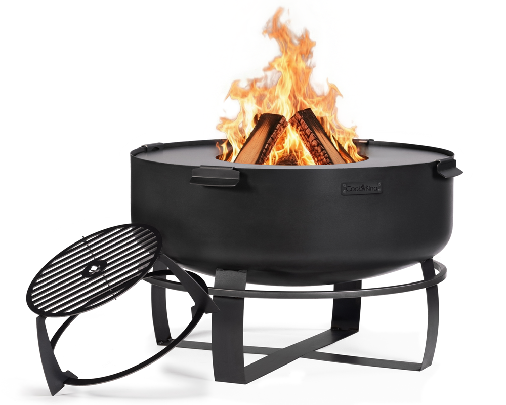 Feuerschale XXL 80 cm SET VIKING mit Grillplatte 78 cm (4 Griffe) & hohem Grillrost – Feuerstelle Garten