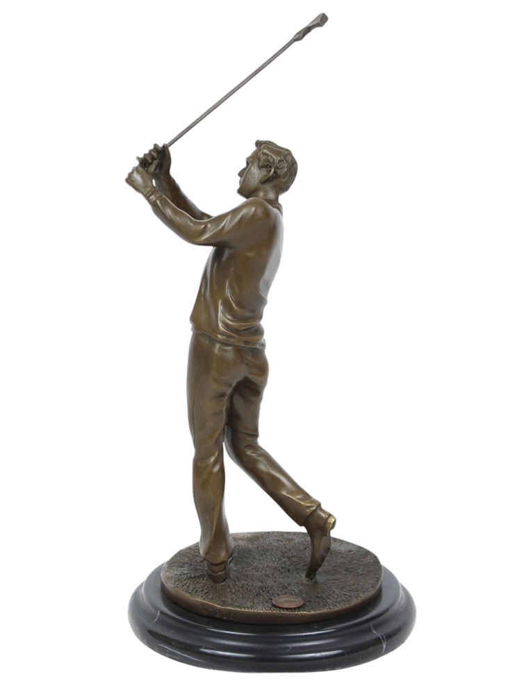 2er Set Bronzefiguren Golfer & Golferin Bronzeskulpturen 27 cm & 32,5 cm Stilvolle Golf-Dekoration